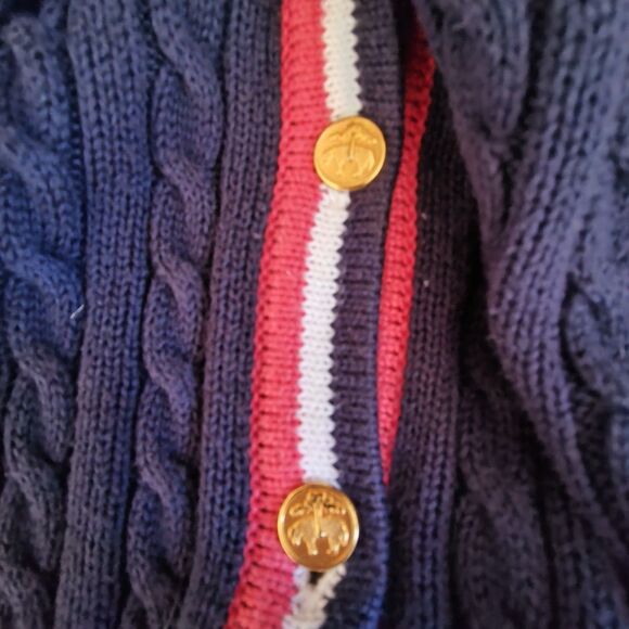 Brooks Brothers Cardigan Tennis Sweater Womens XL Navy Cotton Cable Knit *Pls Rd - Picture 6 of 16